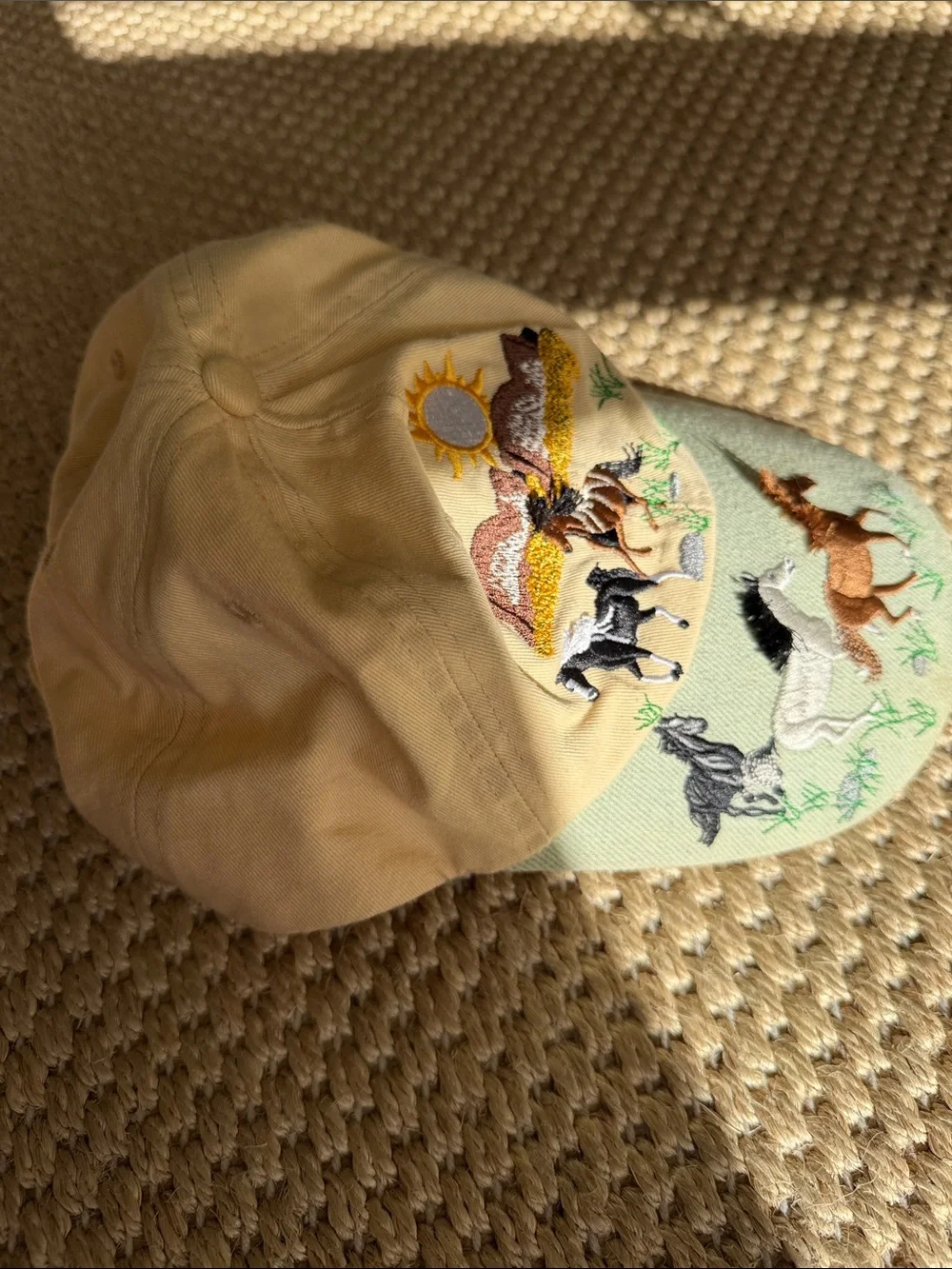 Vintage kids Beige & Sage Horse Embroidered Kids Cap